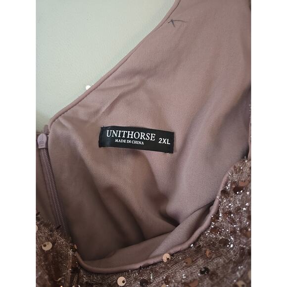 Sequined Gown Plus 2X Pink Prom Dress Holiday Christmas Formal Cocktail Chic - Picture 8 of 8